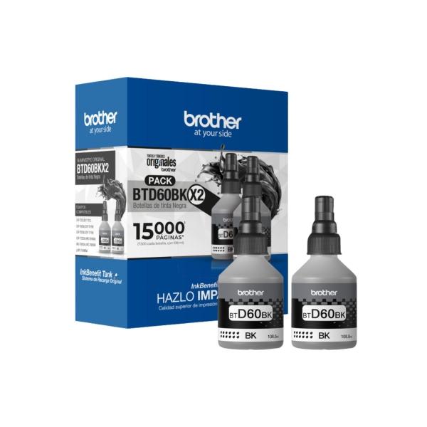 Kit de 2 Botellas de Tinta Brother BTD60BK para 13,000 páginas, Black.