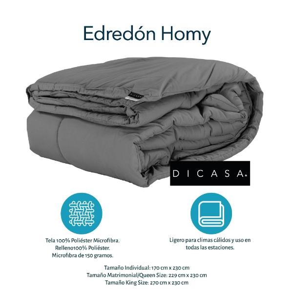 Edredon Matrimonial Dicasa Homy Gris con Sábanas Softy Platino