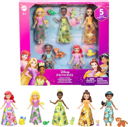 Princess Conjunto y Amigos 5 Muñecas Pequeñas Atuendos Brillantes y Amigos