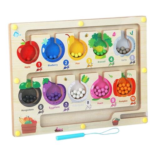 Juguete Laberinto Magnético De Madera – Aprende Números Y Colores Con 10 Vagones De Tren – Montessori Para Niños De 3 Años