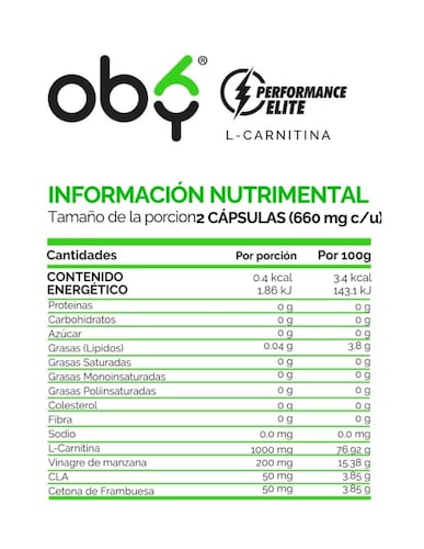 Quemador Grasa Con L Carnitina, Vinagre Manzana, Oby 120 Cap