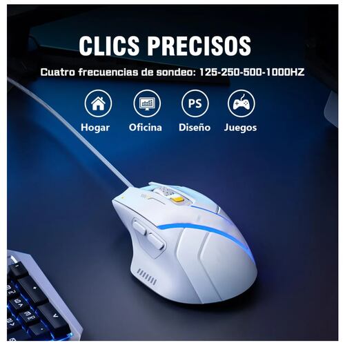Mouse Con Botones Programables Mouse Ergonomico Alambrico Usb Gamer 6 Botones Programables Blanco