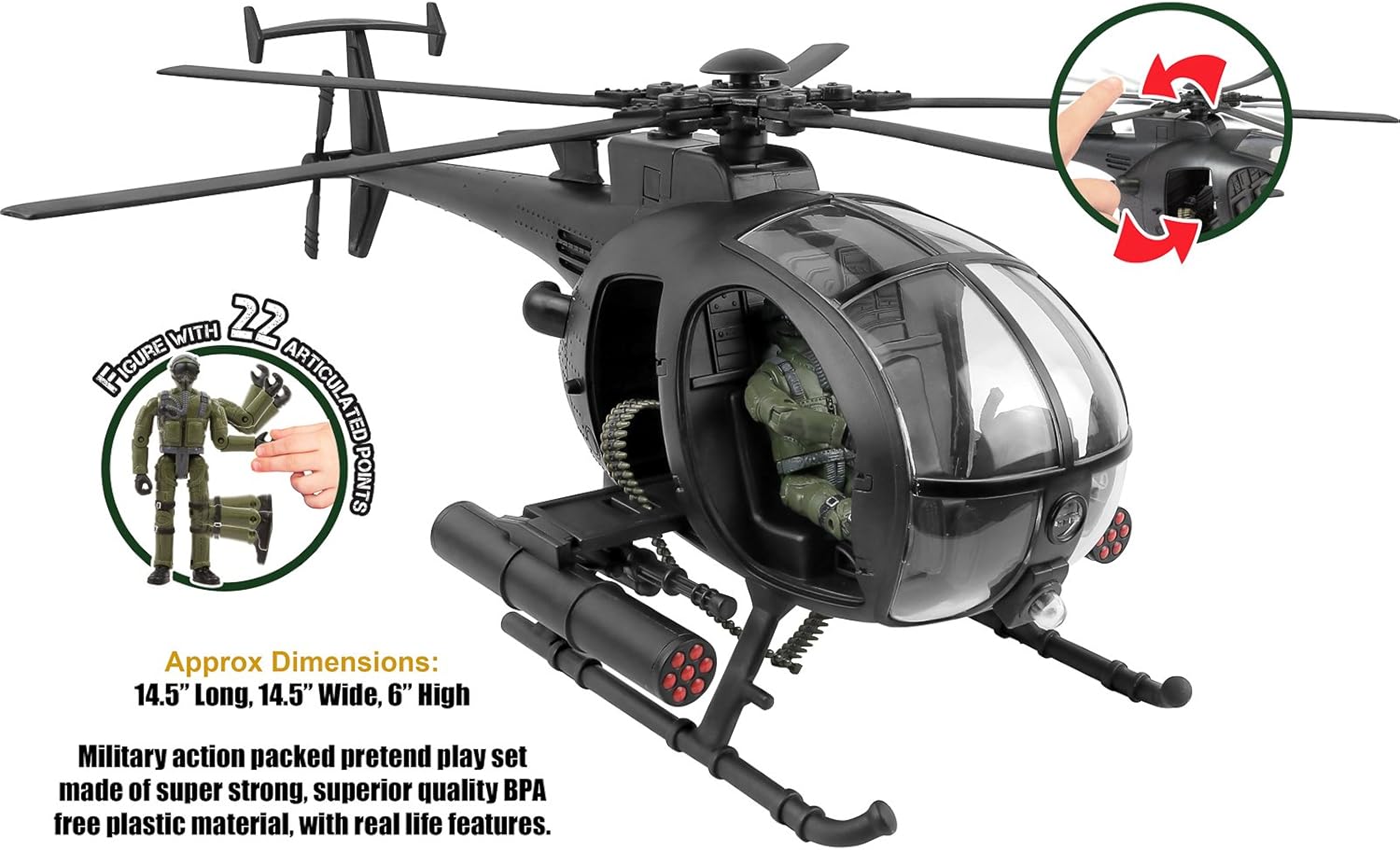 Helicóptero de Asalto litle bird 1:18 Combate Militar Click N
