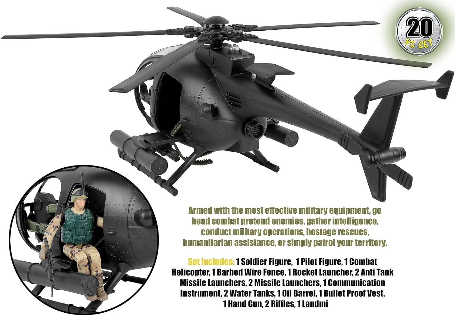 CLICK N' PLAY COMBAT HELICOPTER リトルバード Helicóptero de Asalto litle bird 1:18 Combate Militar Click N